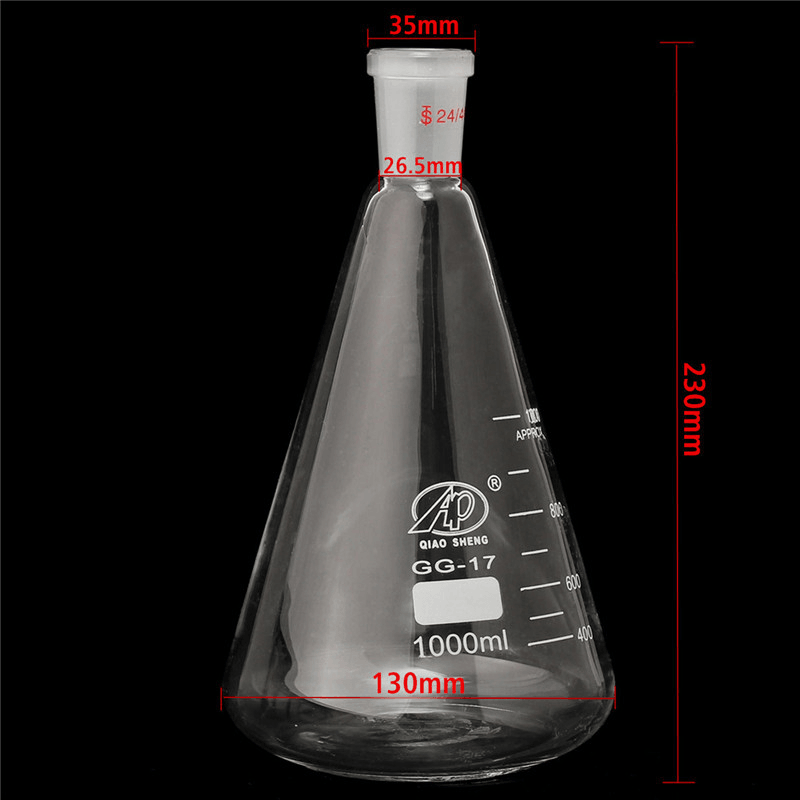 1000Ml,24/40,Glass Erlenmeyer Flask,1L,Conical Bottle,Lab Chemistry Glassware