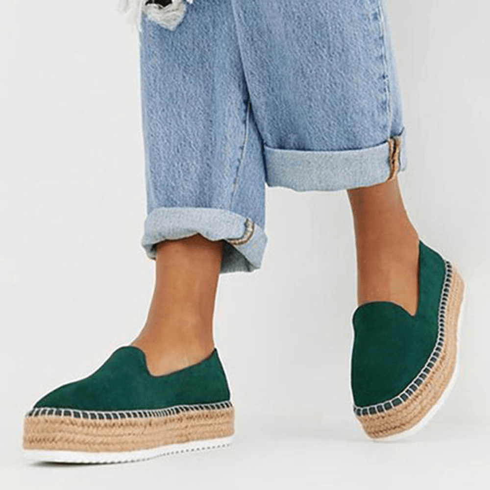 Women Suede Espadrilles Straw Braided Platform Loafers