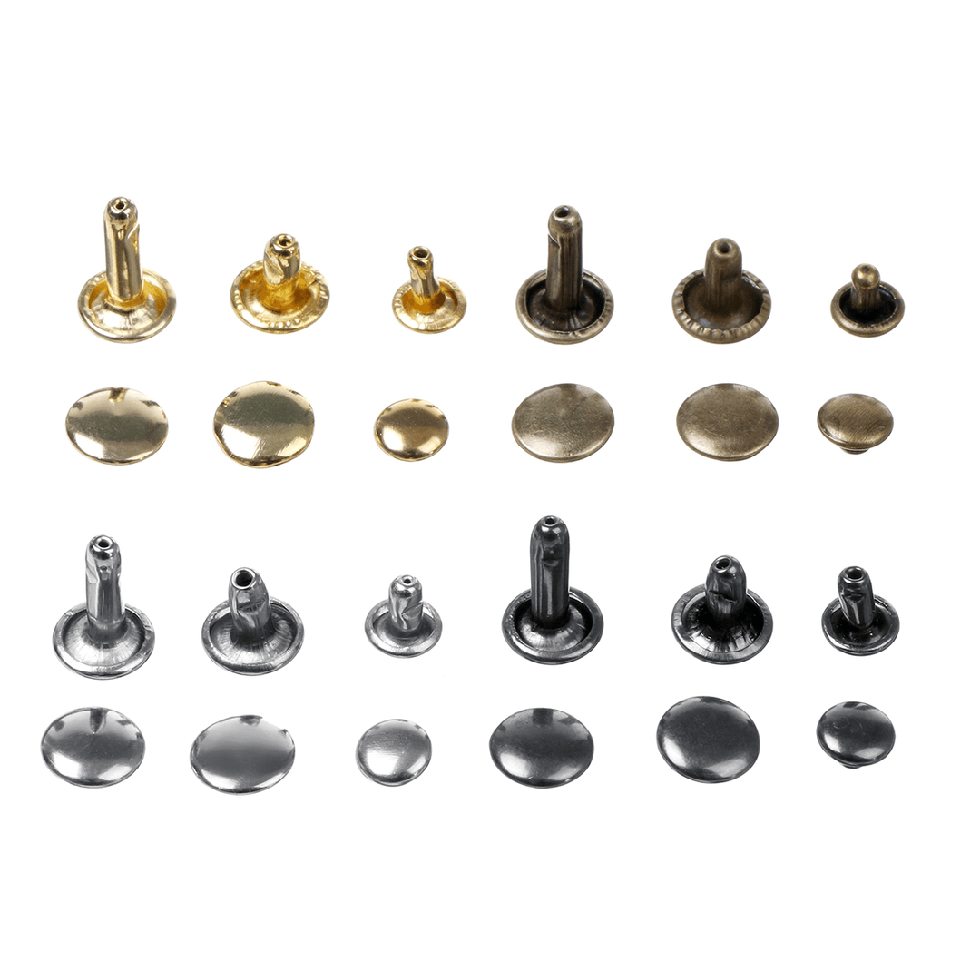 240PCS Leather Craft Double Cap Rivets Tubular Metal Studs Fixing Tools Kit