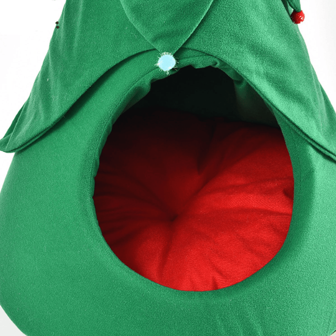 Christmas Tree Elk Pet House Breathable Semi Closed Soft Cat House Green Cat Dog Bed