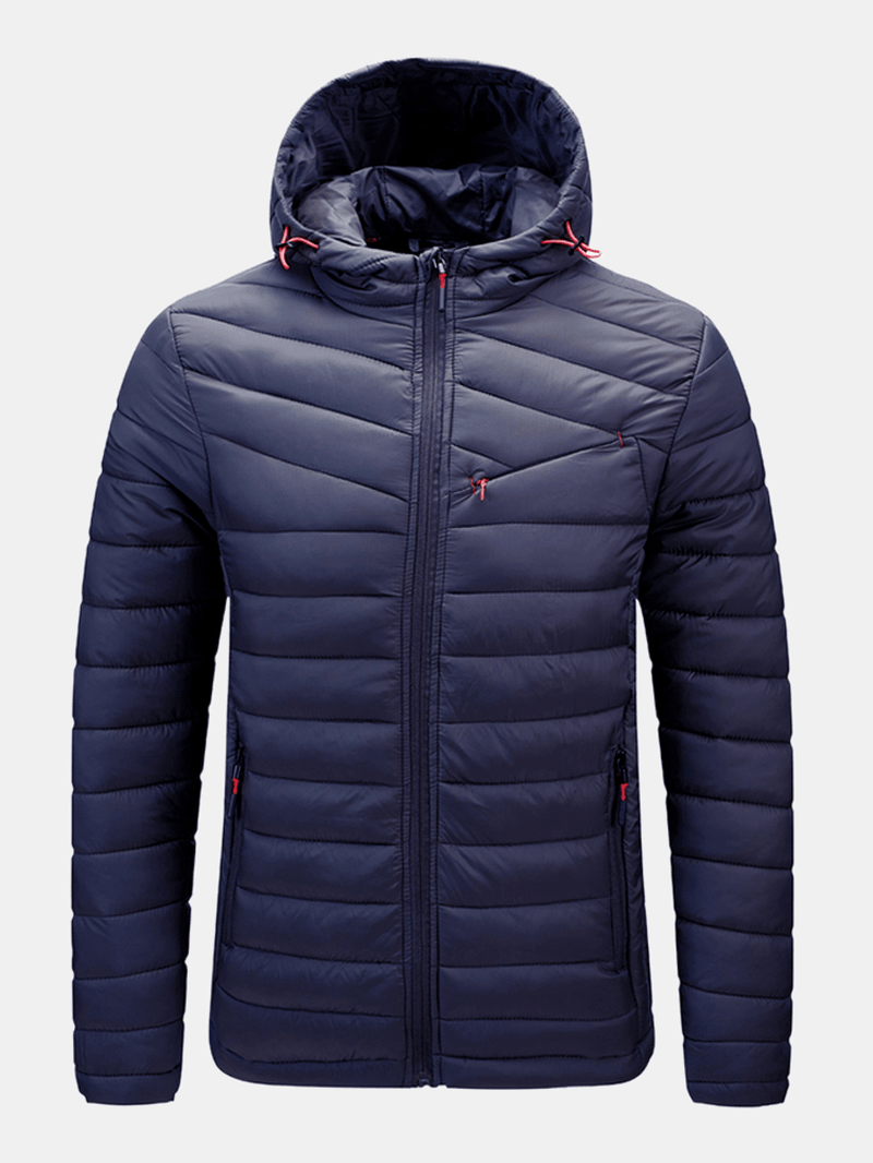 Mens Warm Hooded Zipper Long Sleeve down Jacket with Pocket