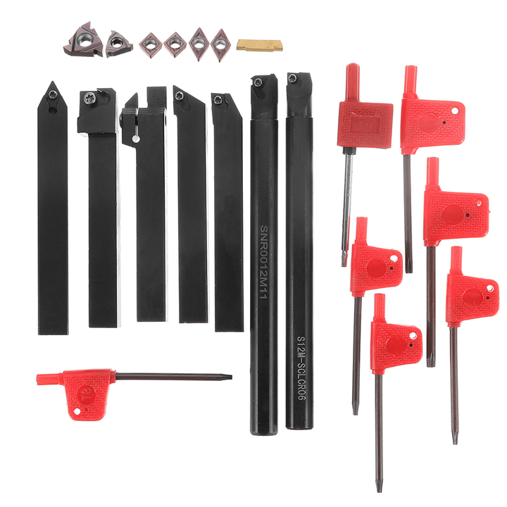 21PCS 12Mm Lathe Solid Carbide Inserts Turning Tool Holder Boring Bar with Wrenches for Lathe Cutting Tools