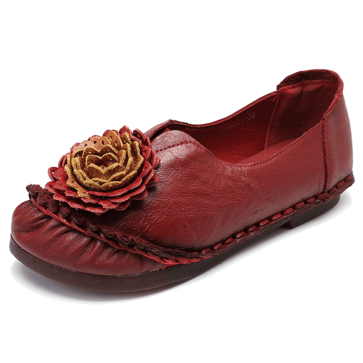 Women Folkways Stricing Flowers Comfy Soft Sole Casual Flat Loafers - MRSLM