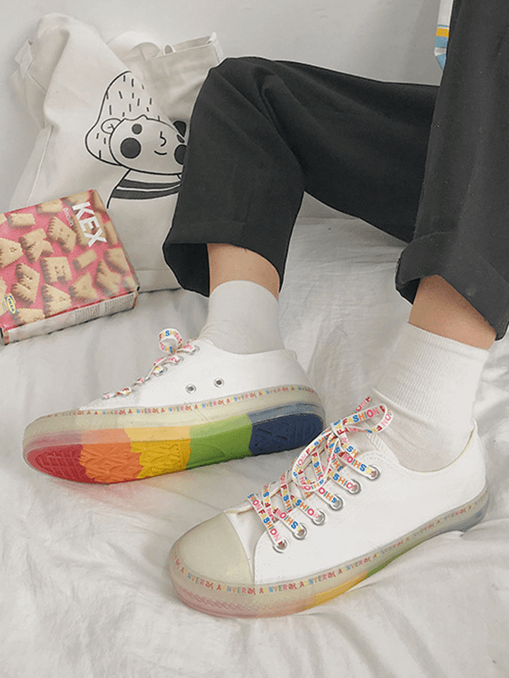 Women Canvas Low Top Rainbow Sole Casual Student Flats