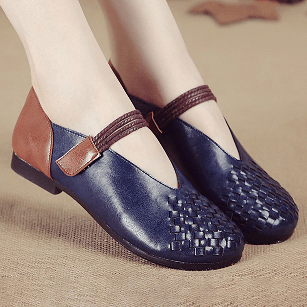 Women Genuine Leather Knitted Casual Hook Loop Flats