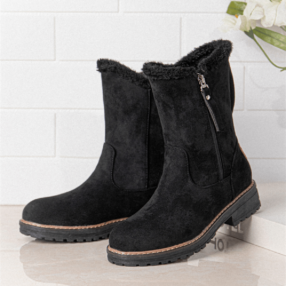 Women Casual Suede round Toe Side Zipper Flat Snow Boots