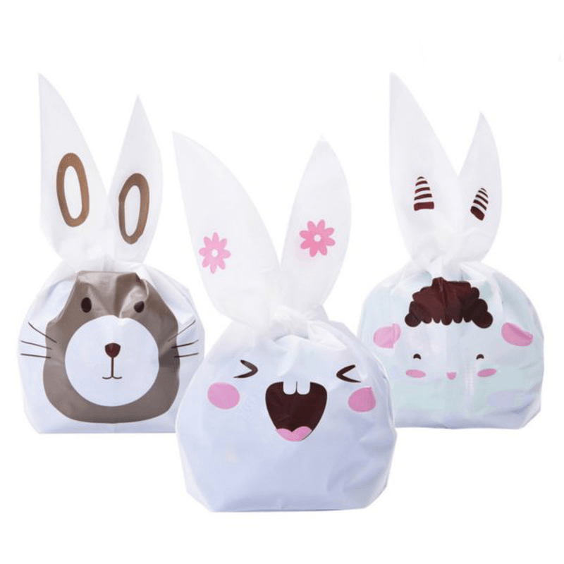 50Pcs Cute Easter Bunny Cookies Bag Wedding Decoration Kawaii Rabbit Ear Plastic Candy Bag