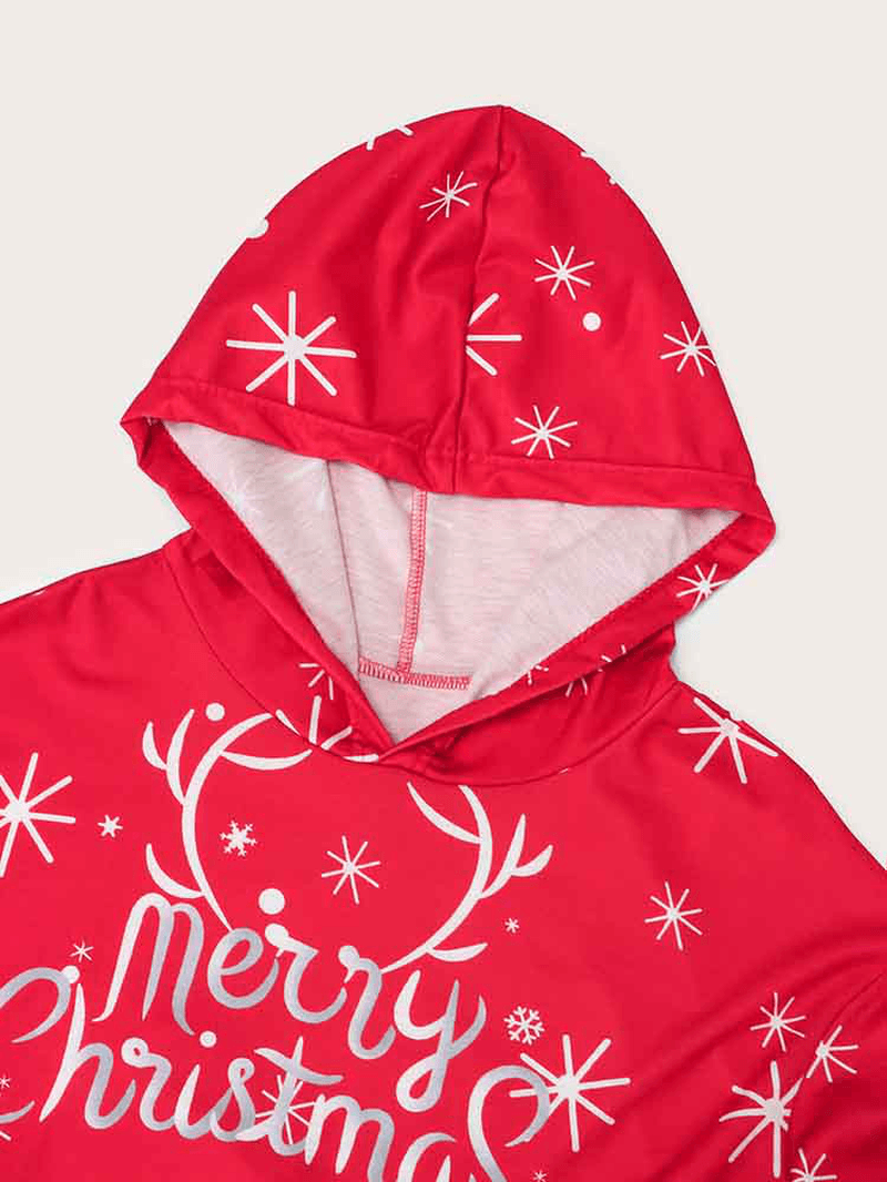 Women Christmas Santa Claus Pattern Side Pockets Long Sleeve Casual Hooded Sweatshirt