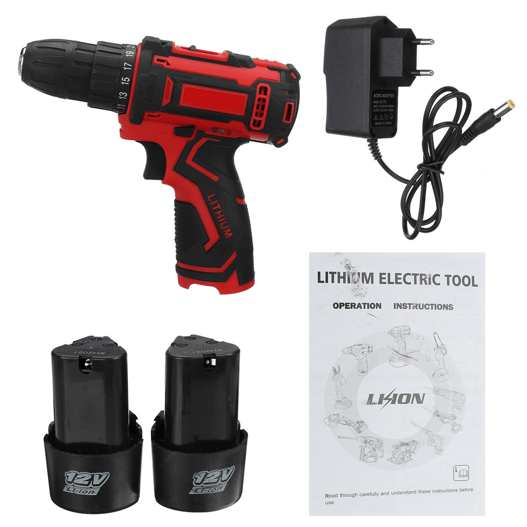 12V 300W 2 Speed Cordless Drill Driver 25+1 Torque 1350 RPM 10Mm Electric Screwdriver W/ 1/2 Battery - MRSLM