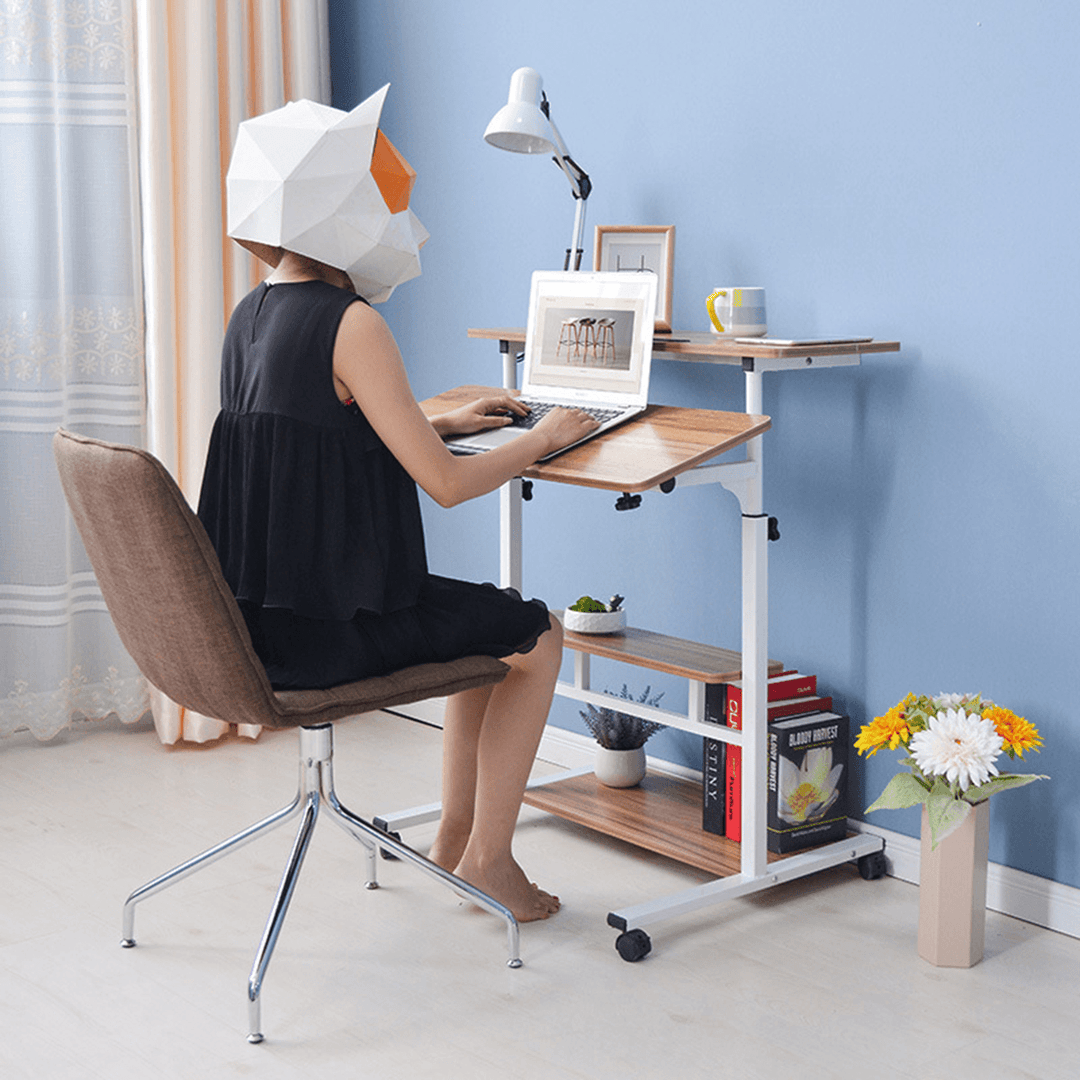 Computer Laptop Desk Height Adjustable Table Mobile Rolling Stand-Up Table Workstation Home Office Furniture