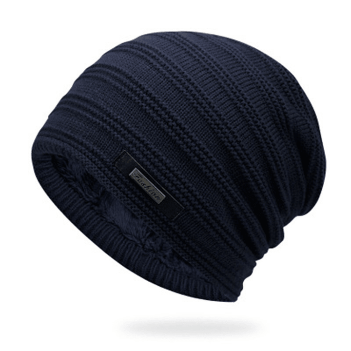 Men'S Knitted Adult Wool plus Velvet Padded Outdoor Warmth Cap