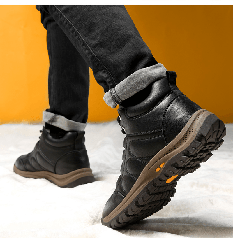 Men Warm Plush Lining Stitching Soft Sole Casual Leather Ankle Boots