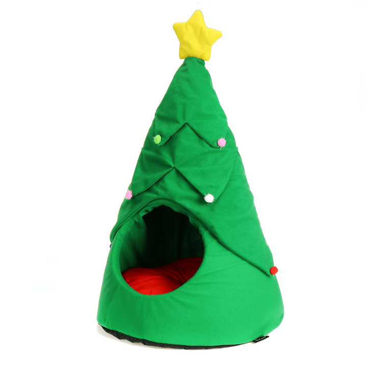 Christmas Tree Elk Pet House Breathable Semi Closed Soft Cat House Green Cat Dog Bed