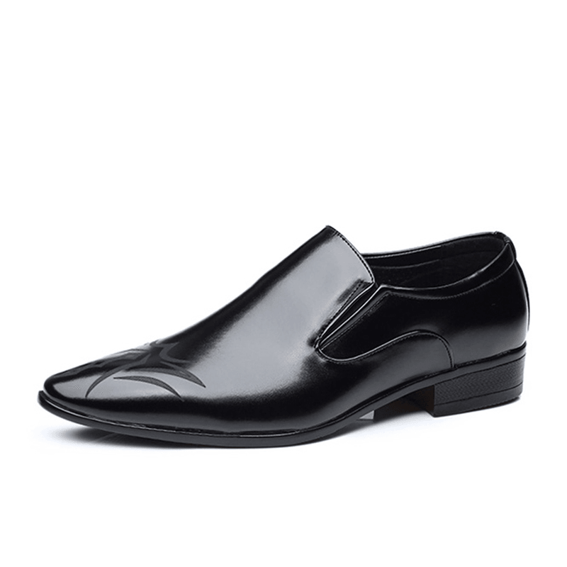 Men Leather Breathable Pointy Toe Soft Sole Slip on Business Casual Dress Shoes