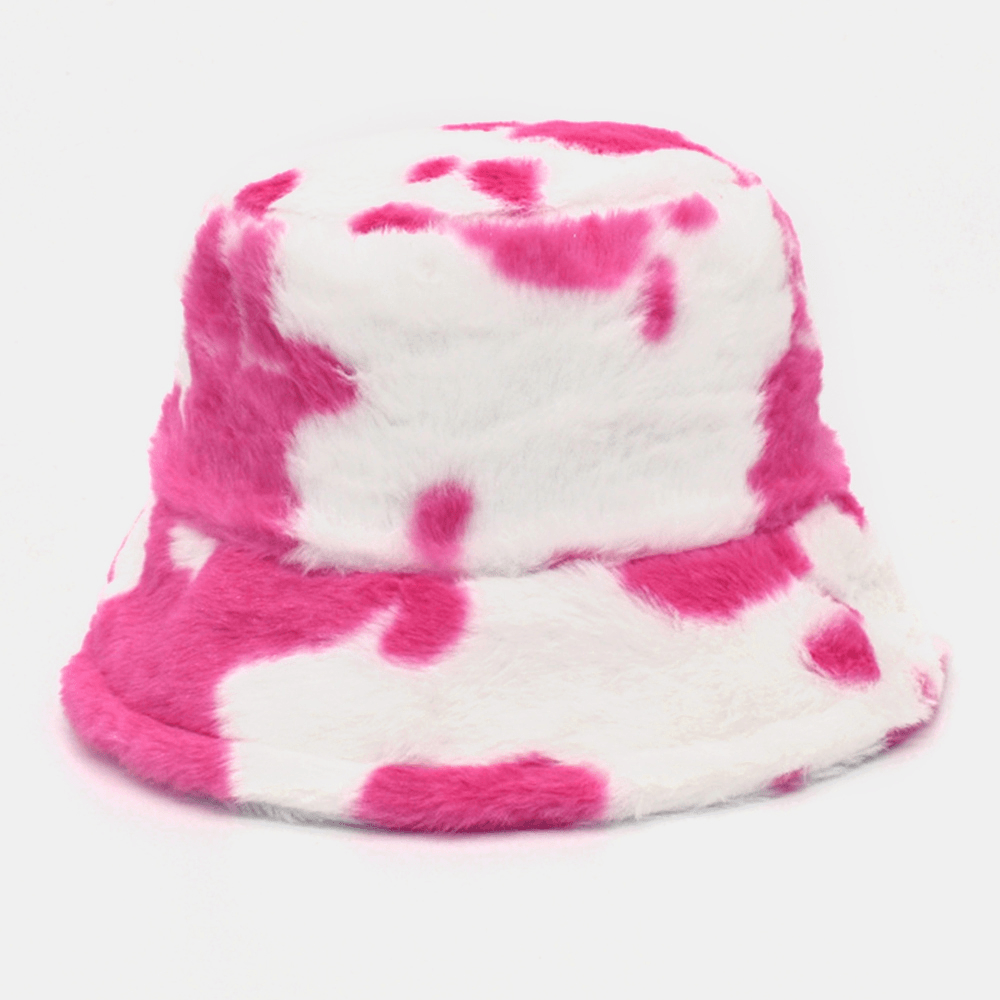 Unisex Lamb Hair Soft Warm Casual All-Match Cute Cow Pattern Bucket Hat