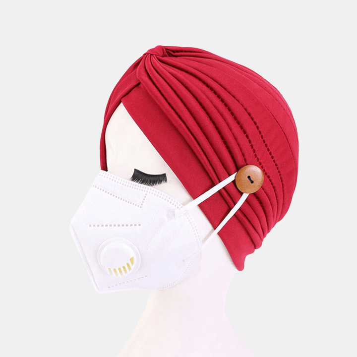 Solid Color Beanie National Style Button Mountable Ears Prevent Strangulation Bandana