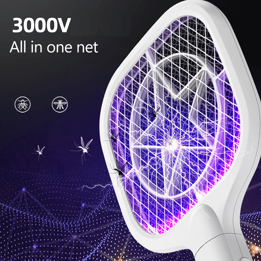 2 in 1 Electric Insect Fly Swatter USB Rechargeable Home anti Mosquito Fly Bug Zapper Racket Killer Trap Lamp