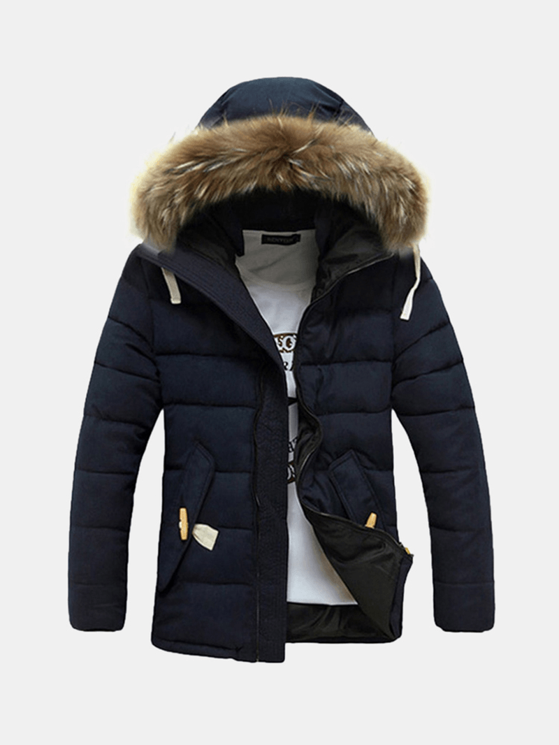 Mens Windproof Winter Thick Warm Furry Hood Parka Jacket