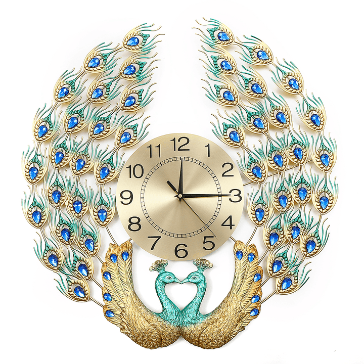 3D Crystal Luxury Peacock Clock Creative Modern Art Decorative Clock Mute Wall Quartz Clock - MRSLM