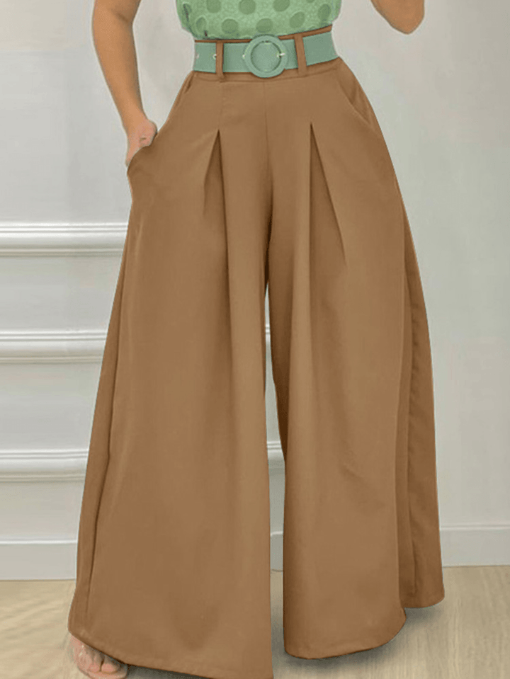 Daily Stylish Solid Wide Leg Loose Casual Side Pockets Pants for Women