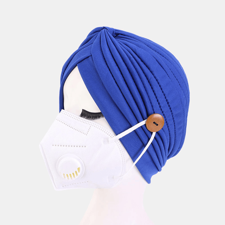 Solid Color Beanie National Style Button Mountable Ears Prevent Strangulation Bandana