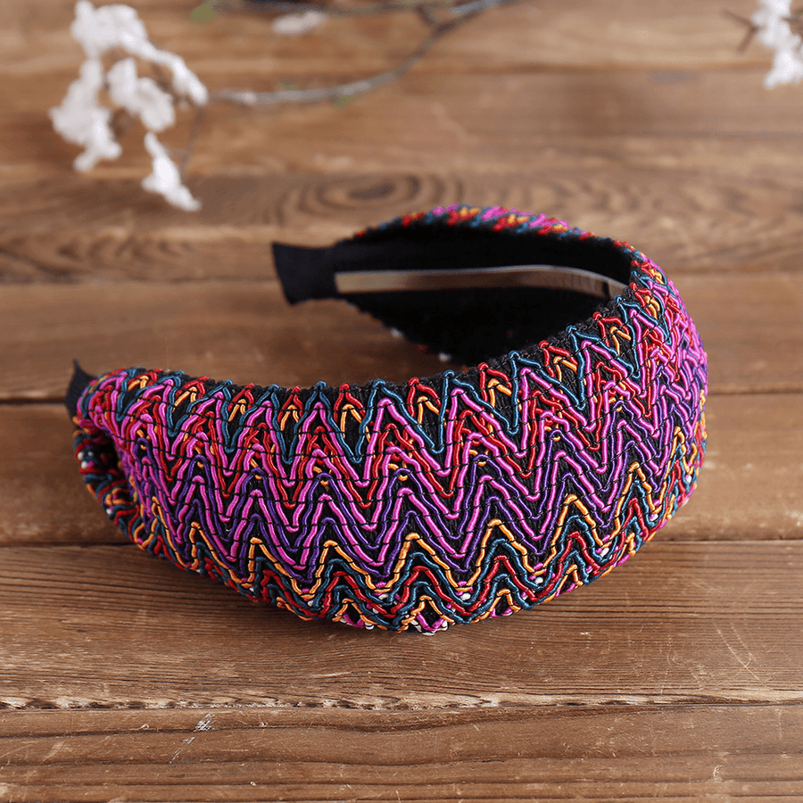 Bohemian Style Wide Hair Hoop Headband Ethnic Style Colorful Striped Fabric Hair Hoop Travel Home Leisure Hair Band - MRSLM