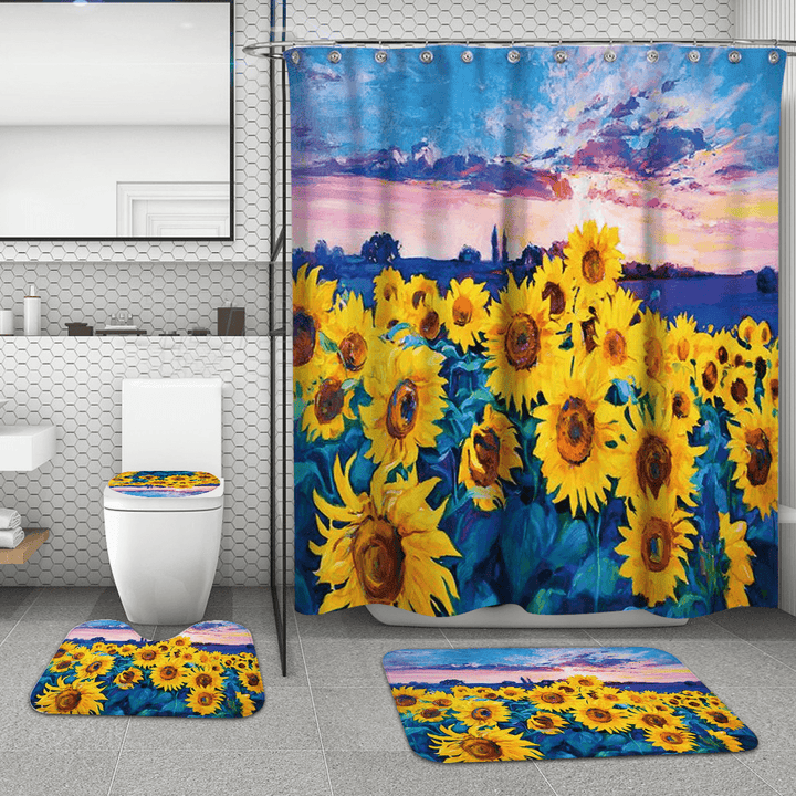 1/3/4Pcs Waterproof and Mildew Proof Shower Curtain Bathroom Toilet Rug Mat Set