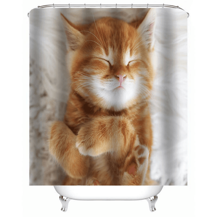 Cat Printing Waterproof Bathroom Shower Curtain Toilet Cover Mat Set