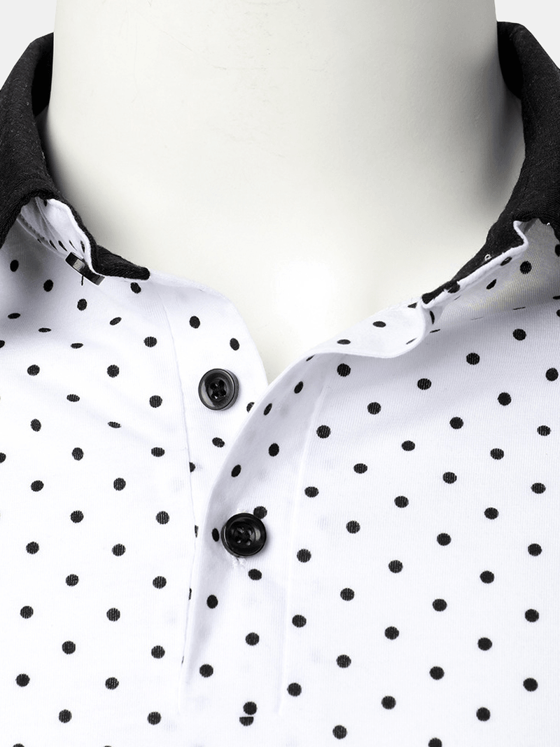 Mens Polka Dot Simple Casual Long Sleeve Golf Shirts