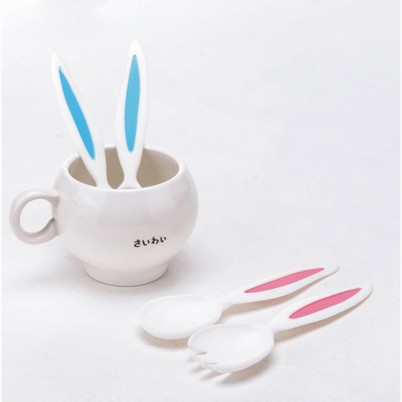 Rabbit Ears Baby Spoon and Fork Set Children Tableware Kids Cutlery Baby Learnning Dishes Dinnerware