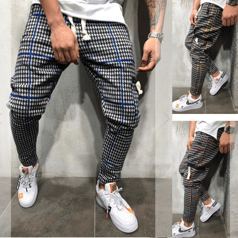 Men'S Fashion Slim Casual Pants Sports Striped Pants