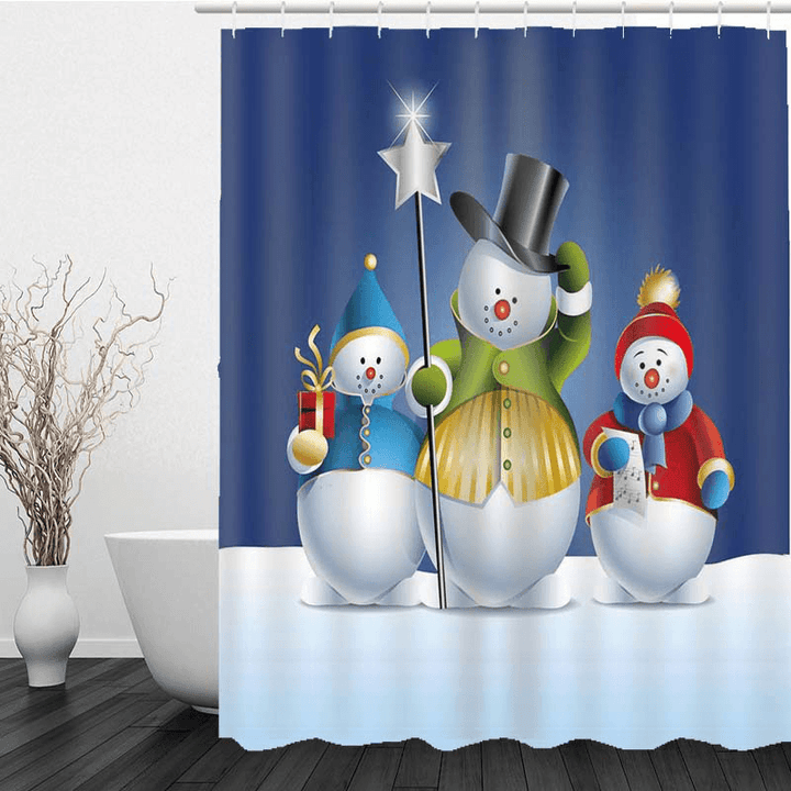 Bathroom Christmas Snowman Shower Curtain & 3PCS Mat Set Toilet Cover 180*180CM