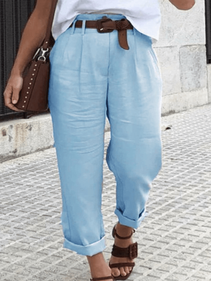 Solid Color Casual Pants for Women with Pockets