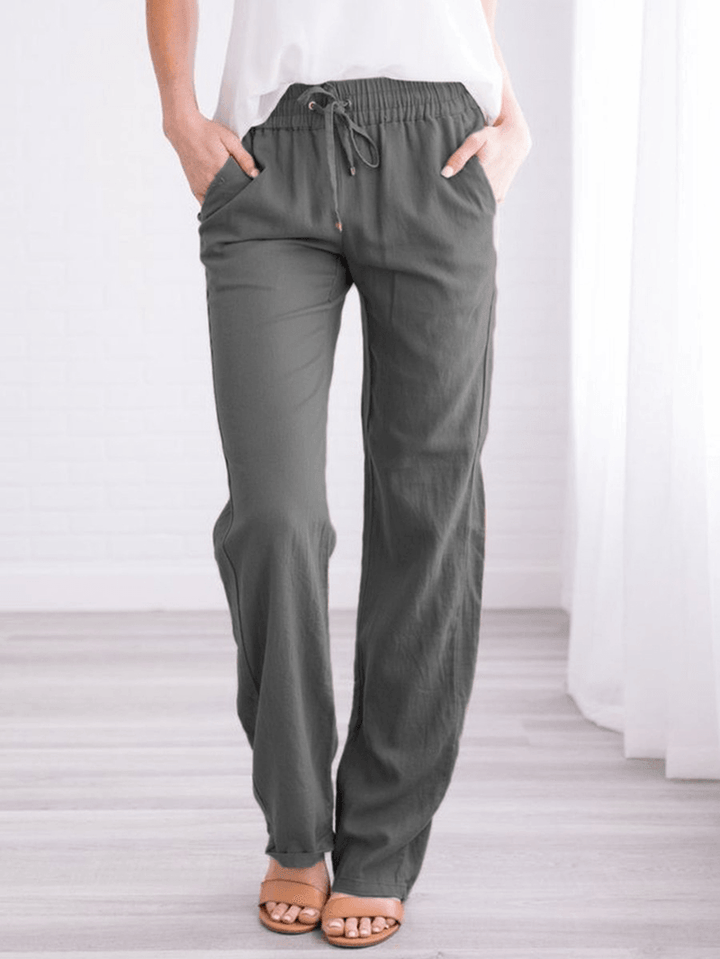 Women Casual Solid Color Elastic Waist Straight Pants