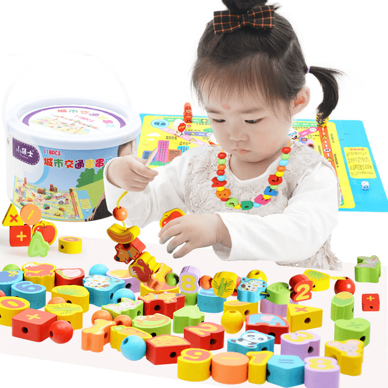 Children'S Wooden Colorful Assembling Building Blocks Cognitive Matching Educational Fun Toy