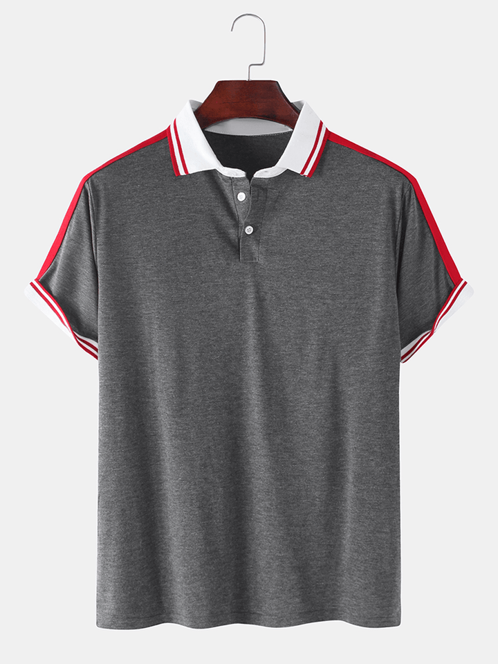 Mens Plain Casual Short Sleeves Golf Shirt with Contrast Ribbed Trims