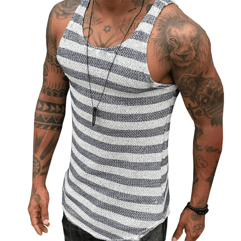 Men's Fashion Striped Knitted Sweater - Sleeveless Vest Bottoming Shirt