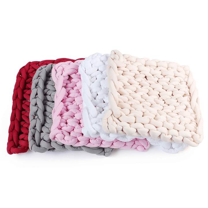 50 X 50Cm Handmade Knitted Blanket Cotton Soft Washable Lint-Free Throw Multicolored Thick Thread Blankets