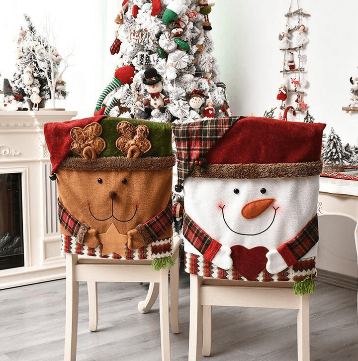 2020 Christmas Cartoon Santa Claus Snowman Printed Non-Woven Fabric Chairs Cover Xmas Navidad Decorations Party Supplies