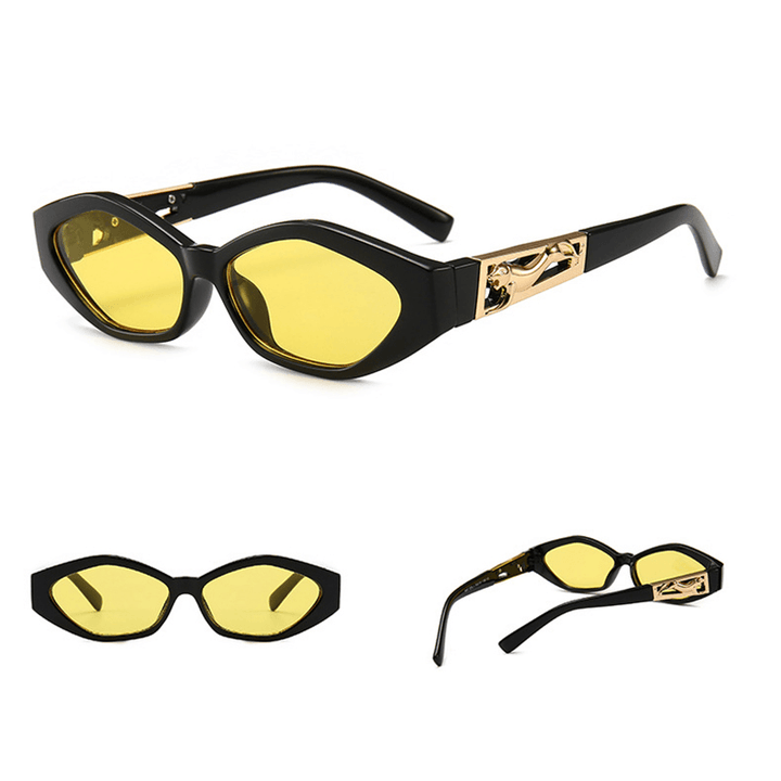 Unisex Angular Cat Eye Sunglasses Legs Jumping Cheetah Gold Decorative Sunglasses