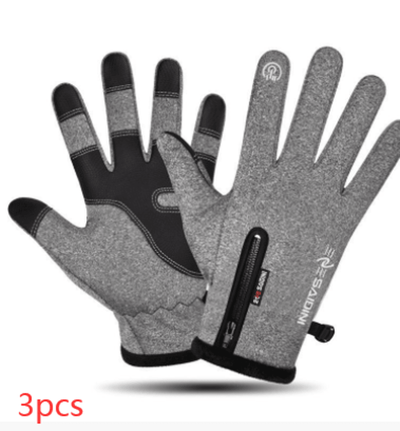 Men'S Autumn and Winter Gloves Touch Screen Zipper Waterproof Riding Outdoor