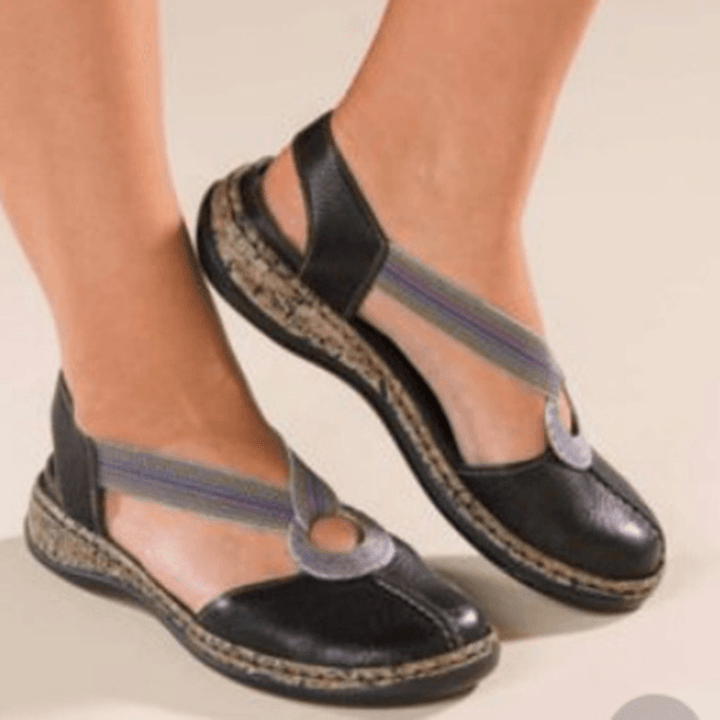 Women Casual Elastic Band Metal Hole Flats