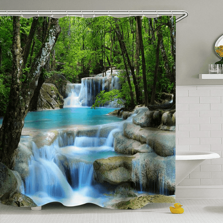 3D Waterfall Nature Scenery Bath Shower Curtain Water Resistant Bathroom Shield