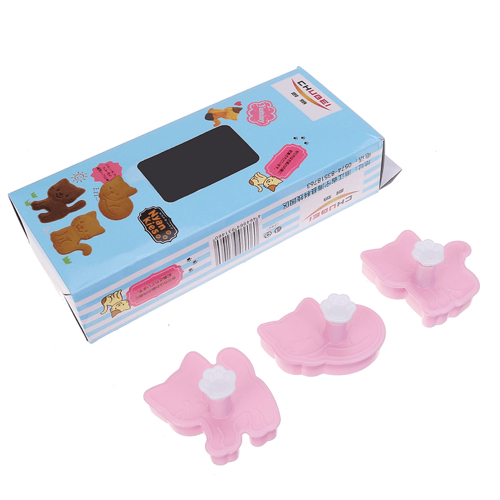 3Pcs/Set Cat Cookie Biscuit Plunger Cutter Fondant Cake Mold Baking Mould Kitchen Tools