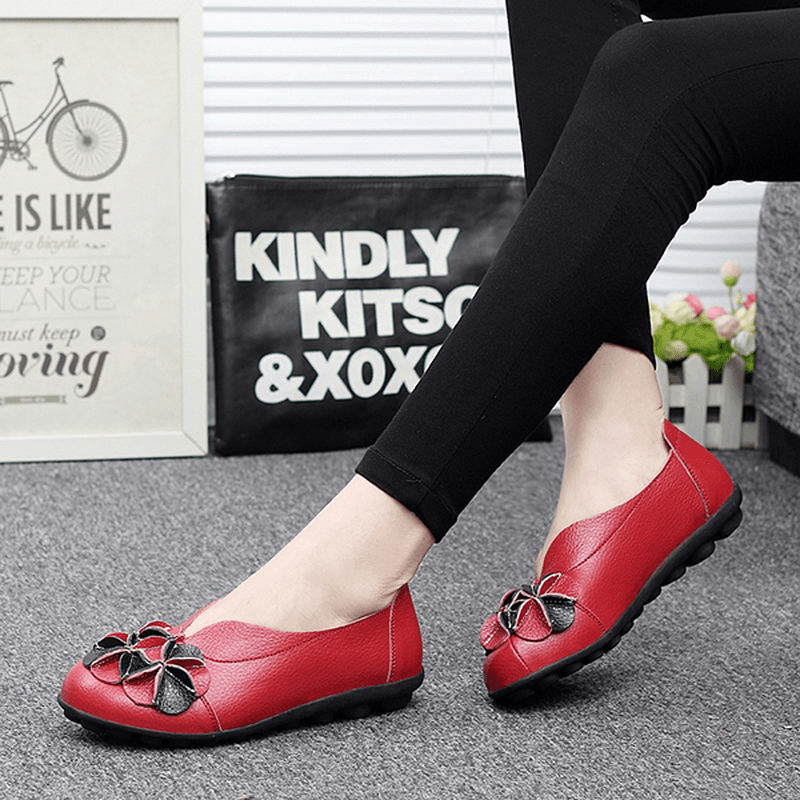 US Size 5-13 Women Flower Flat Shoes Casual Outdoor Leather Slip on round Toe Loafers