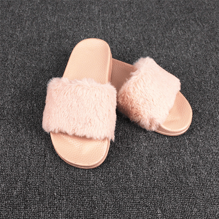 Women Fluffy Solid Color Open Toe Comfortable Home Slippers