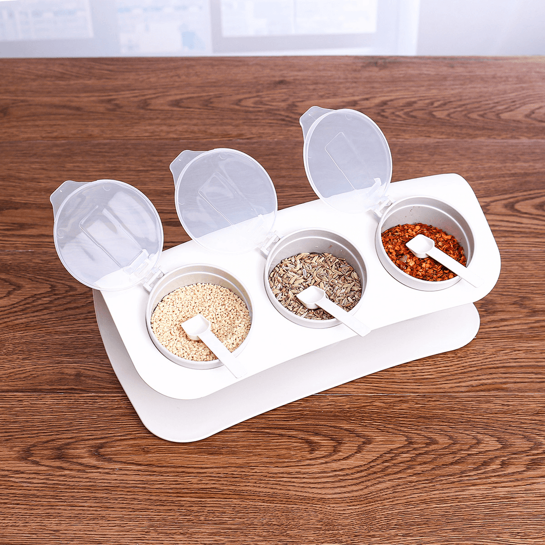 3 Grids Seasoning Bottle Box Condiment Kitchen Storage Container Herb Spice with Spoon