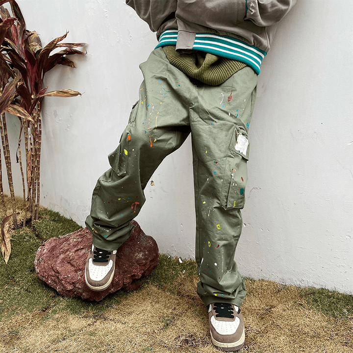 High Street Cargo Pants Men'S Functional Wind Loose Wide Leg Pants Multi-Pocket