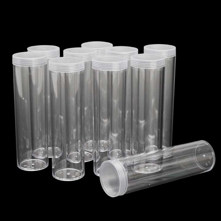 10Pcs/Set 25Mm round Clear Plastic Coin Tube Coin Holder Container for Quarter Dollar Storage Tube Screw