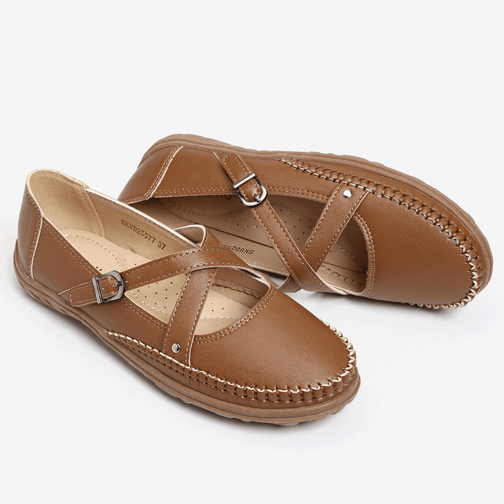 Women Cross Strap Stitching Buckle Slip Resistant Flats